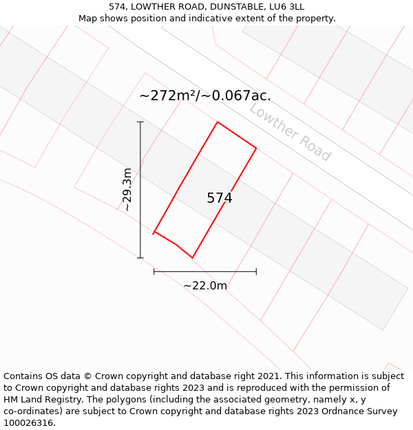 574, LOWTHER ROAD, DUNSTABLE, LU6 3LL: Plot and title map