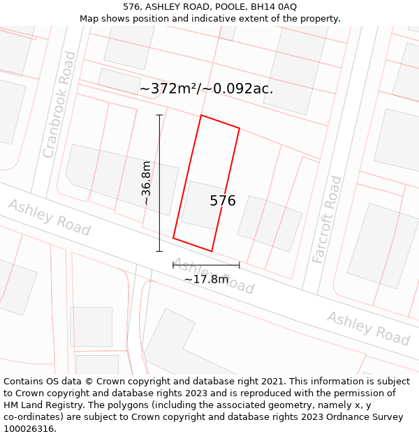 576, ASHLEY ROAD, POOLE, BH14 0AQ: Plot and title map