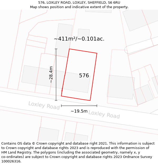 576, LOXLEY ROAD, LOXLEY, SHEFFIELD, S6 6RU: Plot and title map