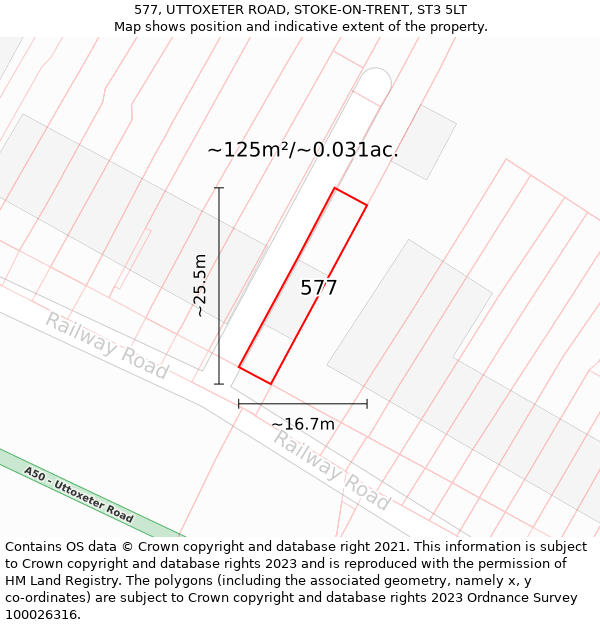 577, UTTOXETER ROAD, STOKE-ON-TRENT, ST3 5LT: Plot and title map