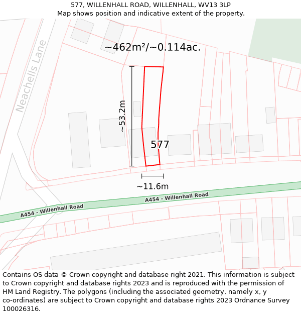 577, WILLENHALL ROAD, WILLENHALL, WV13 3LP: Plot and title map
