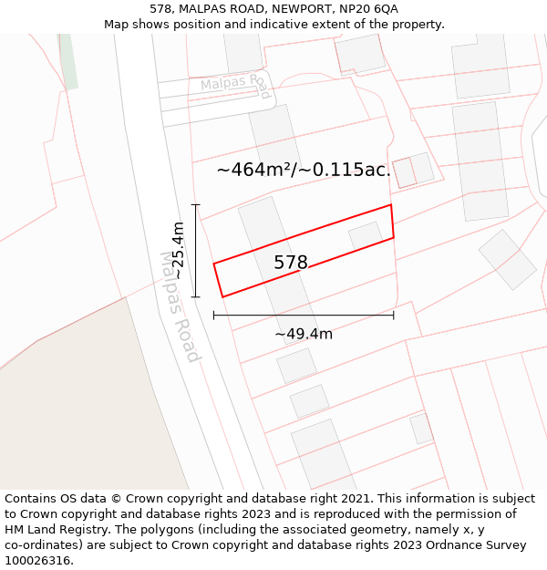 578, MALPAS ROAD, NEWPORT, NP20 6QA: Plot and title map