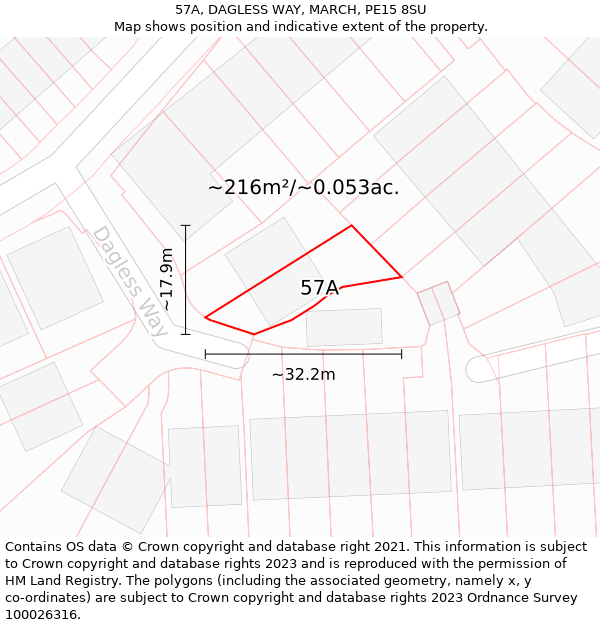 57A, DAGLESS WAY, MARCH, PE15 8SU: Plot and title map