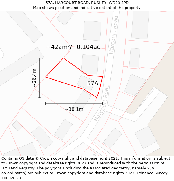 57A, HARCOURT ROAD, BUSHEY, WD23 3PD: Plot and title map