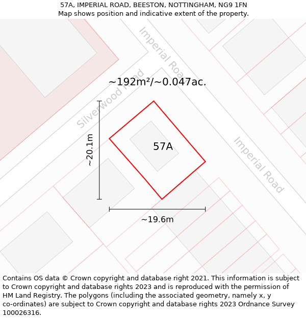 57A, IMPERIAL ROAD, BEESTON, NOTTINGHAM, NG9 1FN: Plot and title map