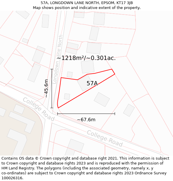 57A, LONGDOWN LANE NORTH, EPSOM, KT17 3JB: Plot and title map