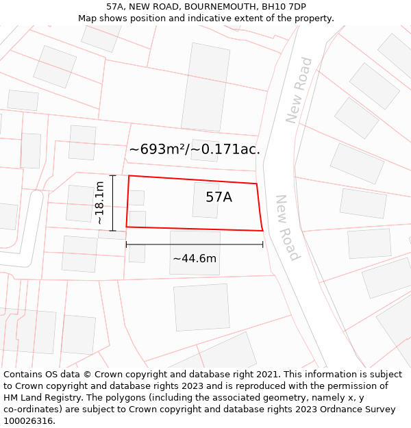 57A, NEW ROAD, BOURNEMOUTH, BH10 7DP: Plot and title map