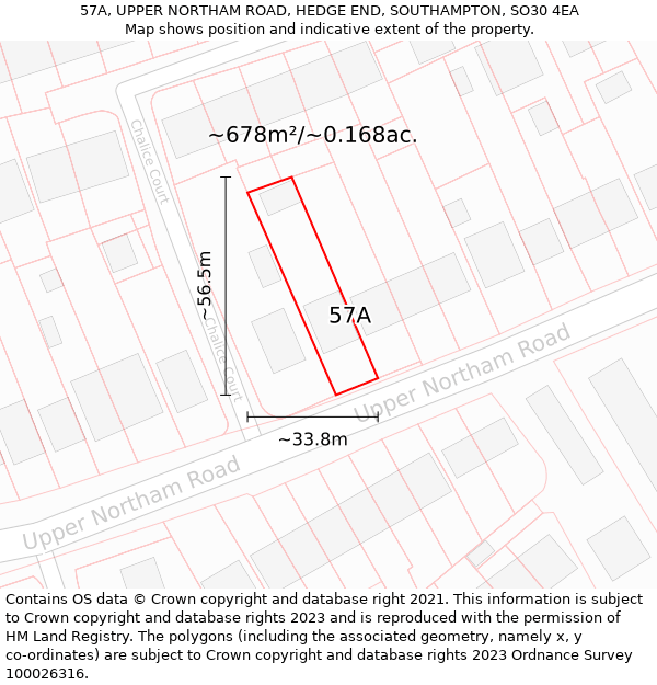 57A, UPPER NORTHAM ROAD, HEDGE END, SOUTHAMPTON, SO30 4EA: Plot and title map