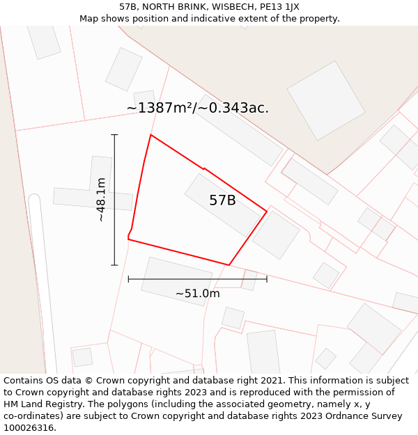 57B, NORTH BRINK, WISBECH, PE13 1JX: Plot and title map