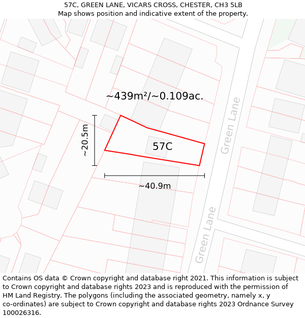 57C, GREEN LANE, VICARS CROSS, CHESTER, CH3 5LB: Plot and title map