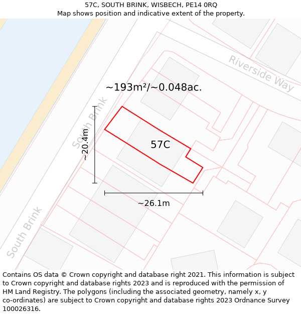 57C, SOUTH BRINK, WISBECH, PE14 0RQ: Plot and title map