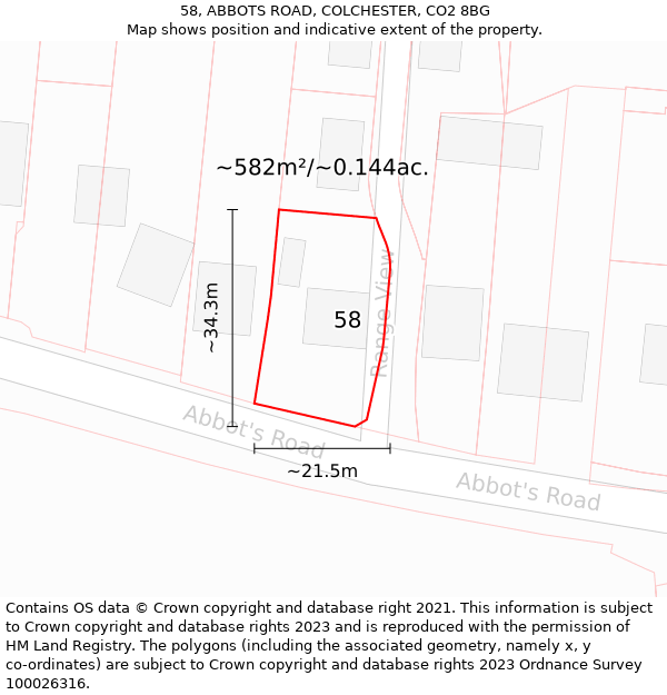 58, ABBOTS ROAD, COLCHESTER, CO2 8BG: Plot and title map