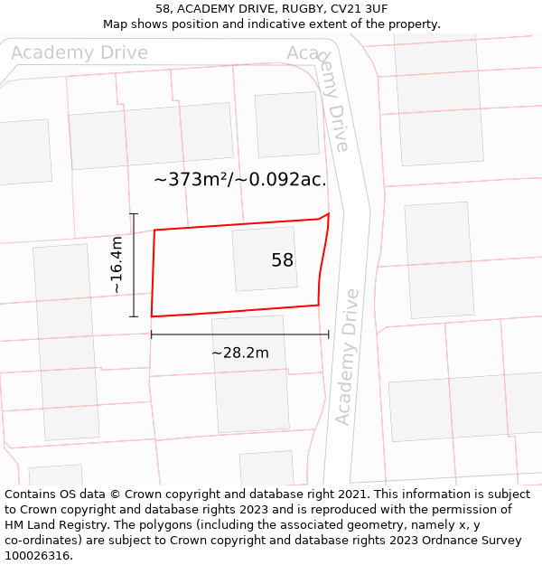 58, ACADEMY DRIVE, RUGBY, CV21 3UF: Plot and title map