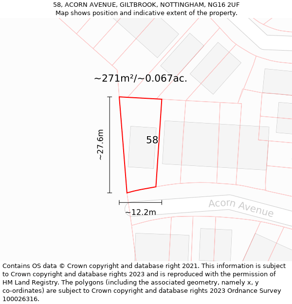 58, ACORN AVENUE, GILTBROOK, NOTTINGHAM, NG16 2UF: Plot and title map