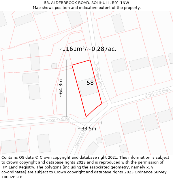 58, ALDERBROOK ROAD, SOLIHULL, B91 1NW: Plot and title map