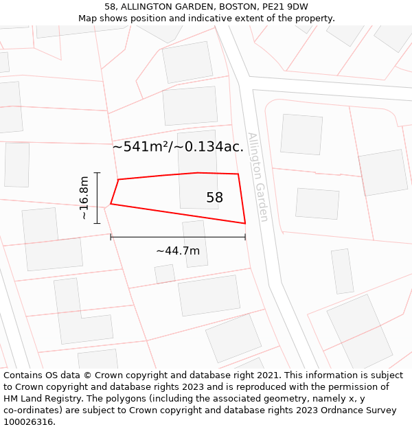 58, ALLINGTON GARDEN, BOSTON, PE21 9DW: Plot and title map