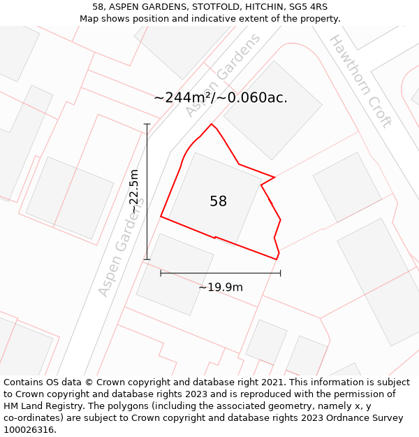 58, ASPEN GARDENS, STOTFOLD, HITCHIN, SG5 4RS: Plot and title map