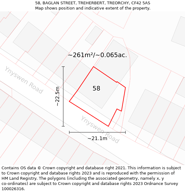 58, BAGLAN STREET, TREHERBERT, TREORCHY, CF42 5AS: Plot and title map