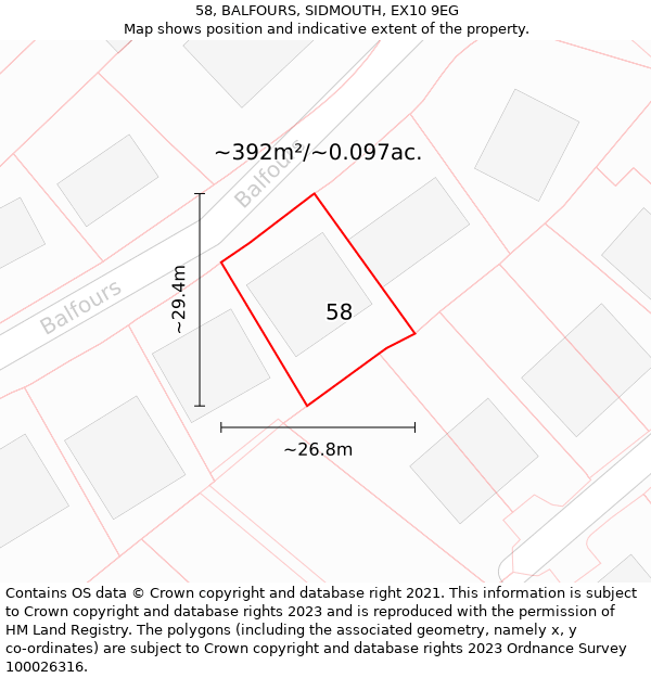 58, BALFOURS, SIDMOUTH, EX10 9EG: Plot and title map