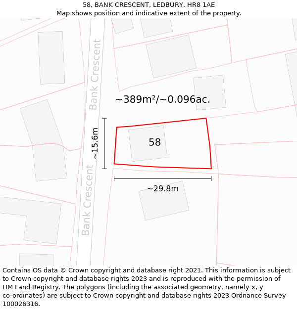 58, BANK CRESCENT, LEDBURY, HR8 1AE: Plot and title map