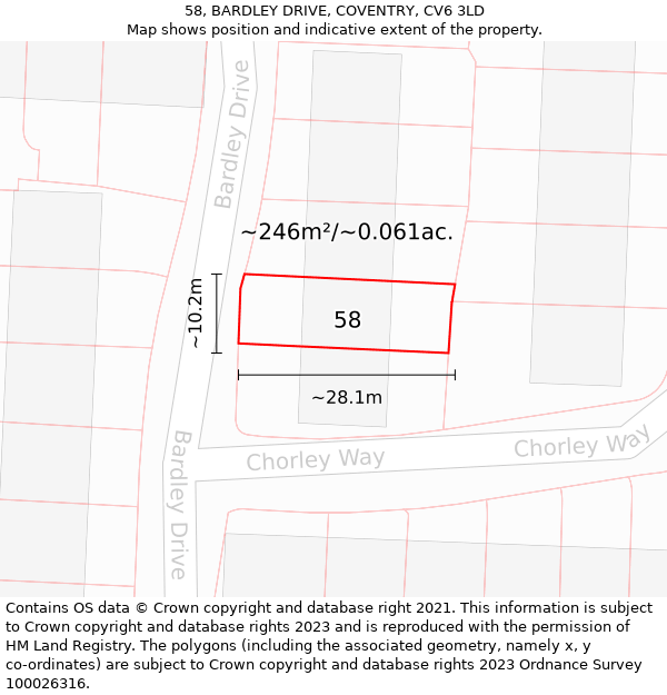 58, BARDLEY DRIVE, COVENTRY, CV6 3LD: Plot and title map