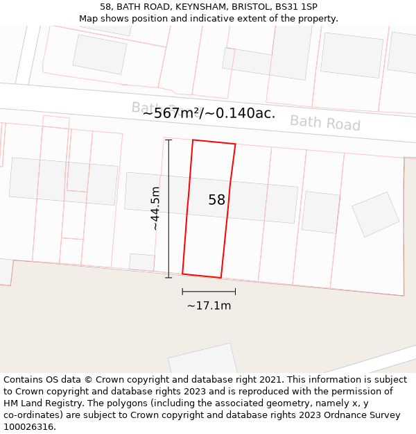 58, BATH ROAD, KEYNSHAM, BRISTOL, BS31 1SP: Plot and title map