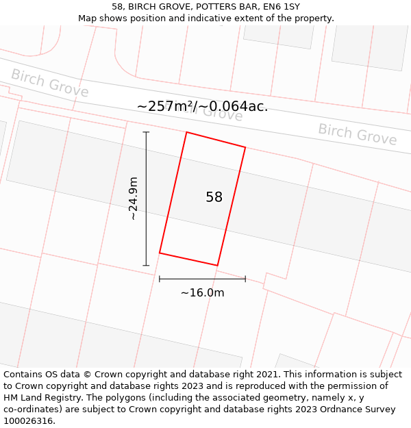 58, BIRCH GROVE, POTTERS BAR, EN6 1SY: Plot and title map