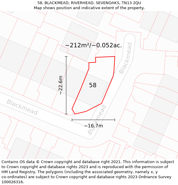 58, BLACKMEAD, RIVERHEAD, SEVENOAKS, TN13 2QU: Plot and title map