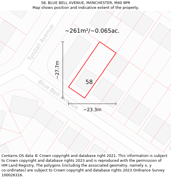 58, BLUE BELL AVENUE, MANCHESTER, M40 9PR: Plot and title map