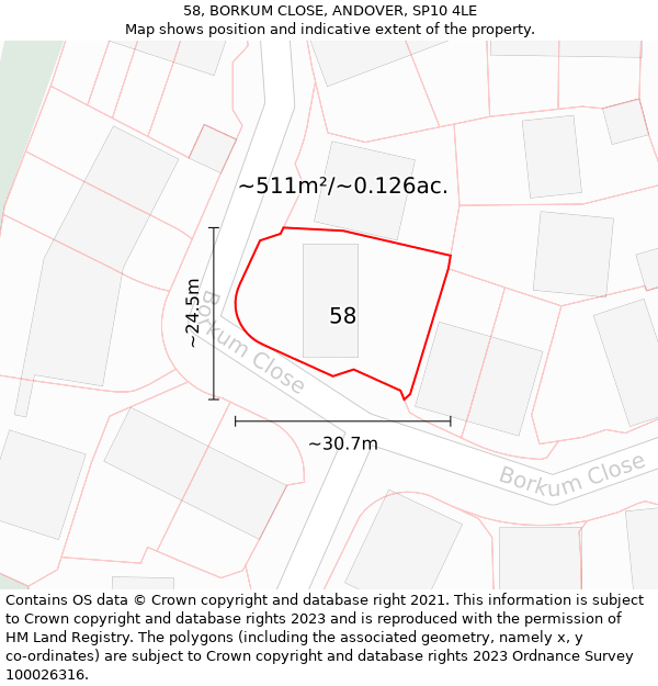 58, BORKUM CLOSE, ANDOVER, SP10 4LE: Plot and title map