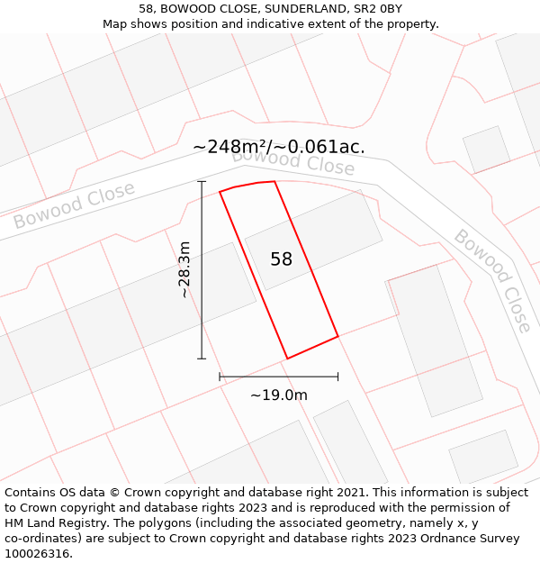 58, BOWOOD CLOSE, SUNDERLAND, SR2 0BY: Plot and title map