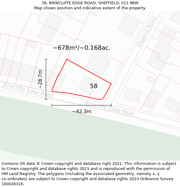 58, BRINCLIFFE EDGE ROAD, SHEFFIELD, S11 9BW: Plot and title map