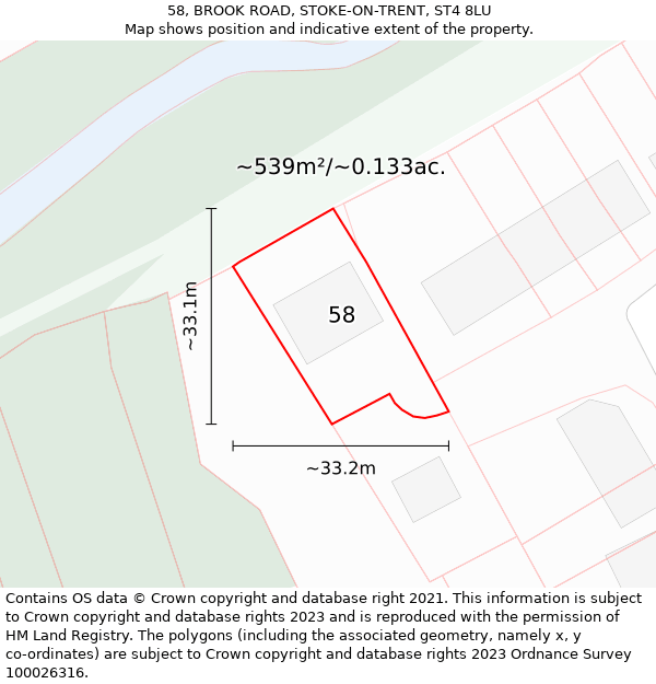 58, BROOK ROAD, STOKE-ON-TRENT, ST4 8LU: Plot and title map