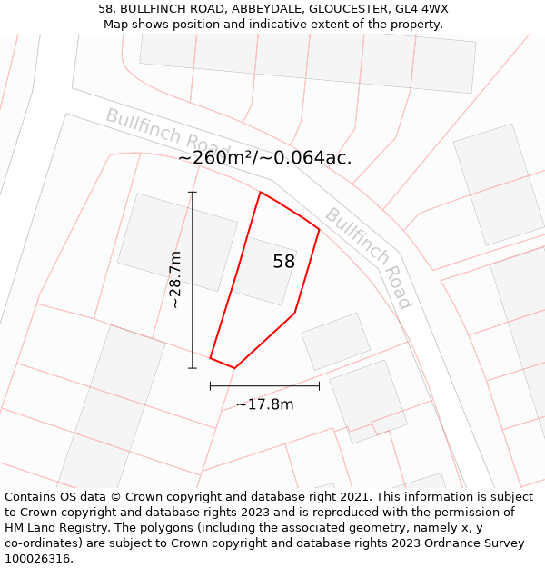 58, BULLFINCH ROAD, ABBEYDALE, GLOUCESTER, GL4 4WX: Plot and title map