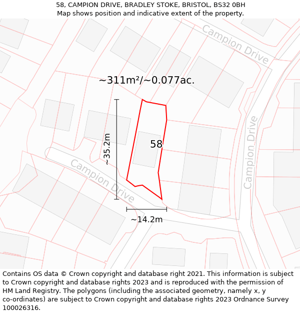 58, CAMPION DRIVE, BRADLEY STOKE, BRISTOL, BS32 0BH: Plot and title map