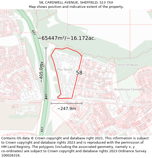 58, CARDWELL AVENUE, SHEFFIELD, S13 7XA: Plot and title map
