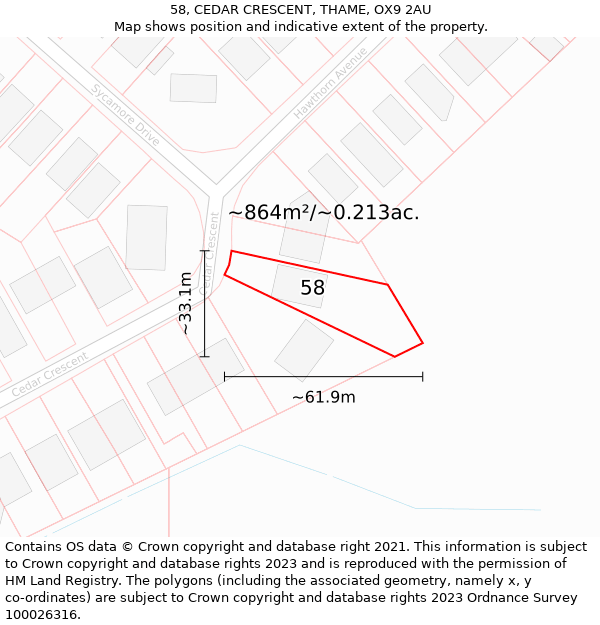 58, CEDAR CRESCENT, THAME, OX9 2AU: Plot and title map