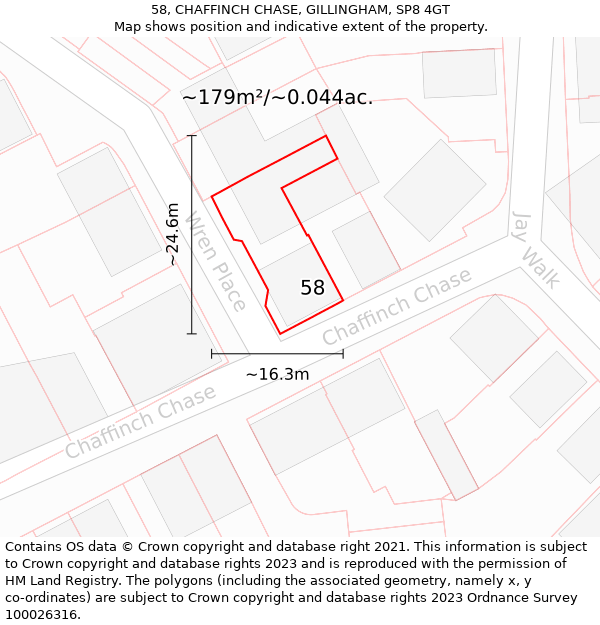 58, CHAFFINCH CHASE, GILLINGHAM, SP8 4GT: Plot and title map