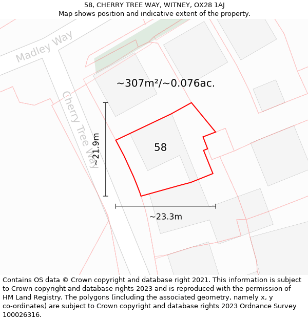 58, CHERRY TREE WAY, WITNEY, OX28 1AJ: Plot and title map