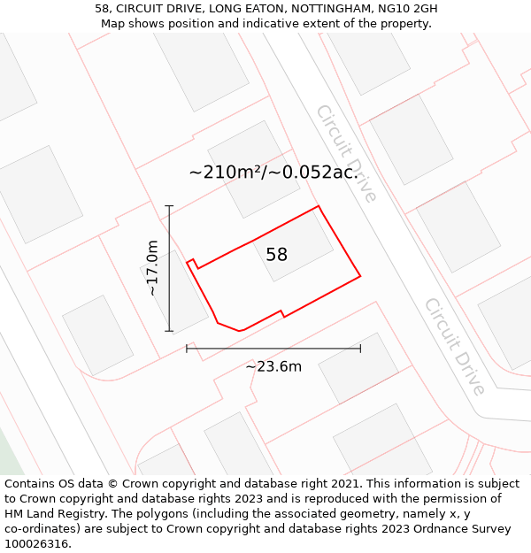 58, CIRCUIT DRIVE, LONG EATON, NOTTINGHAM, NG10 2GH: Plot and title map