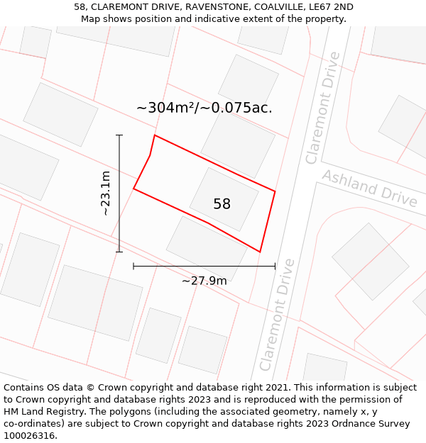 58, CLAREMONT DRIVE, RAVENSTONE, COALVILLE, LE67 2ND: Plot and title map