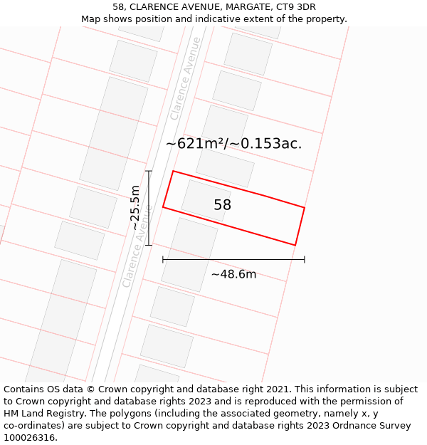 58, CLARENCE AVENUE, MARGATE, CT9 3DR: Plot and title map