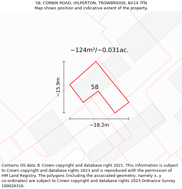 58, CORBIN ROAD, HILPERTON, TROWBRIDGE, BA14 7FN: Plot and title map