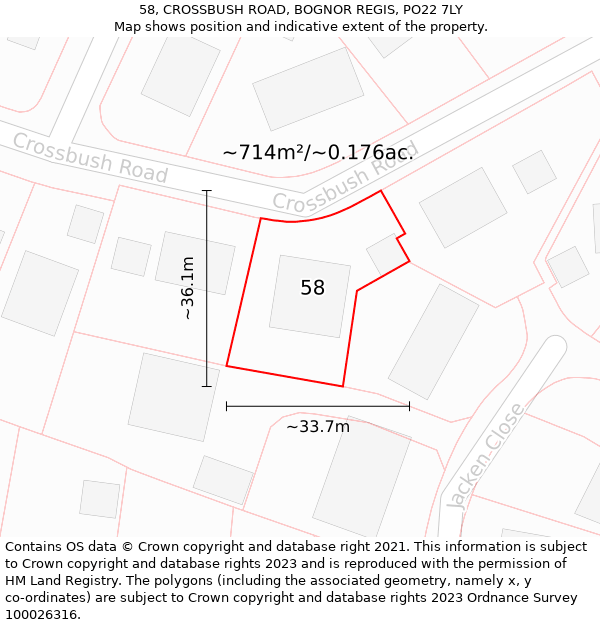 58, CROSSBUSH ROAD, BOGNOR REGIS, PO22 7LY: Plot and title map