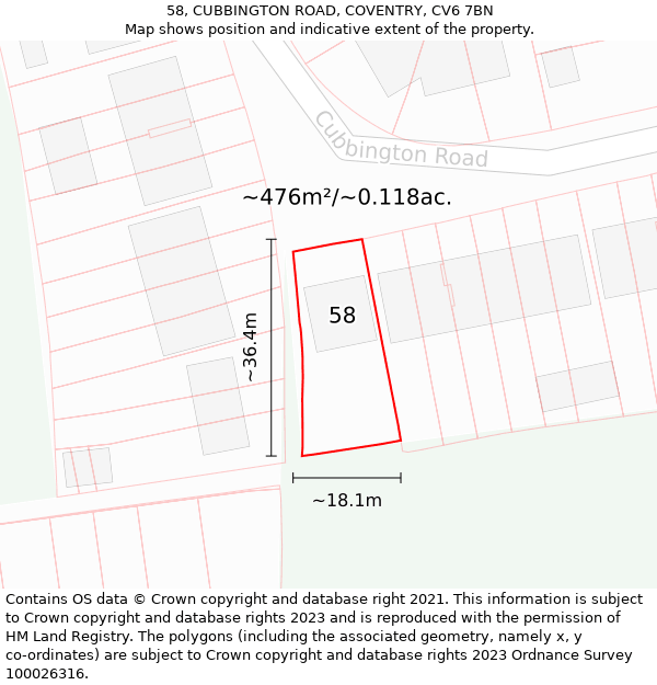 58, CUBBINGTON ROAD, COVENTRY, CV6 7BN: Plot and title map