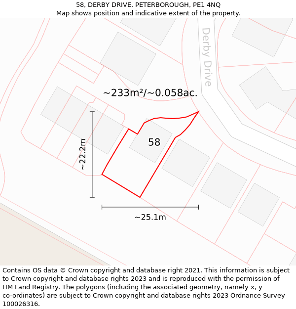 58, DERBY DRIVE, PETERBOROUGH, PE1 4NQ: Plot and title map