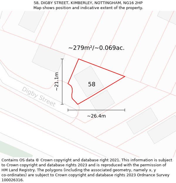 58, DIGBY STREET, KIMBERLEY, NOTTINGHAM, NG16 2HP: Plot and title map