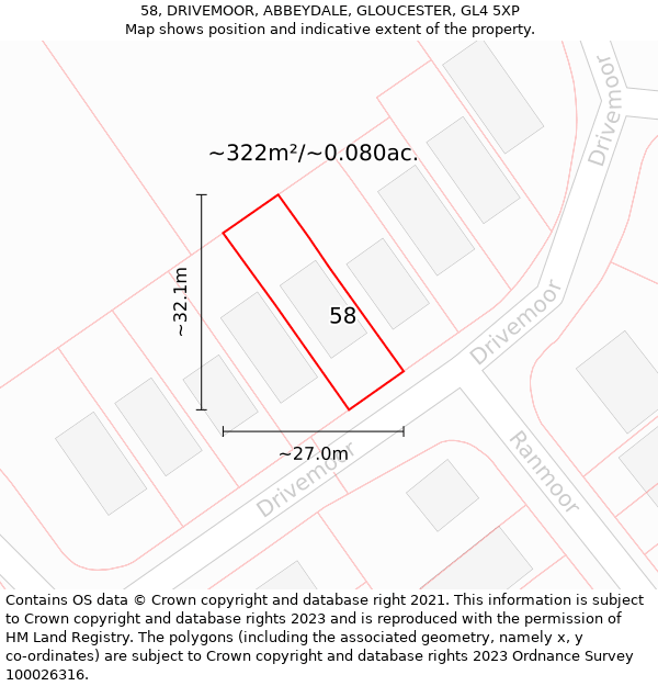 58, DRIVEMOOR, ABBEYDALE, GLOUCESTER, GL4 5XP: Plot and title map