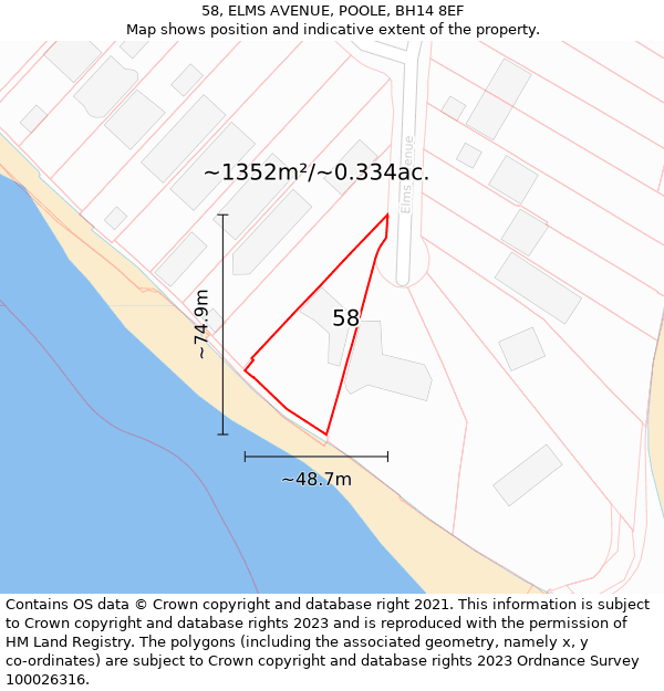 58, ELMS AVENUE, POOLE, BH14 8EF: Plot and title map