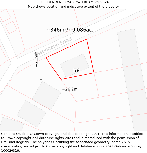 58, ESSENDENE ROAD, CATERHAM, CR3 5PA: Plot and title map